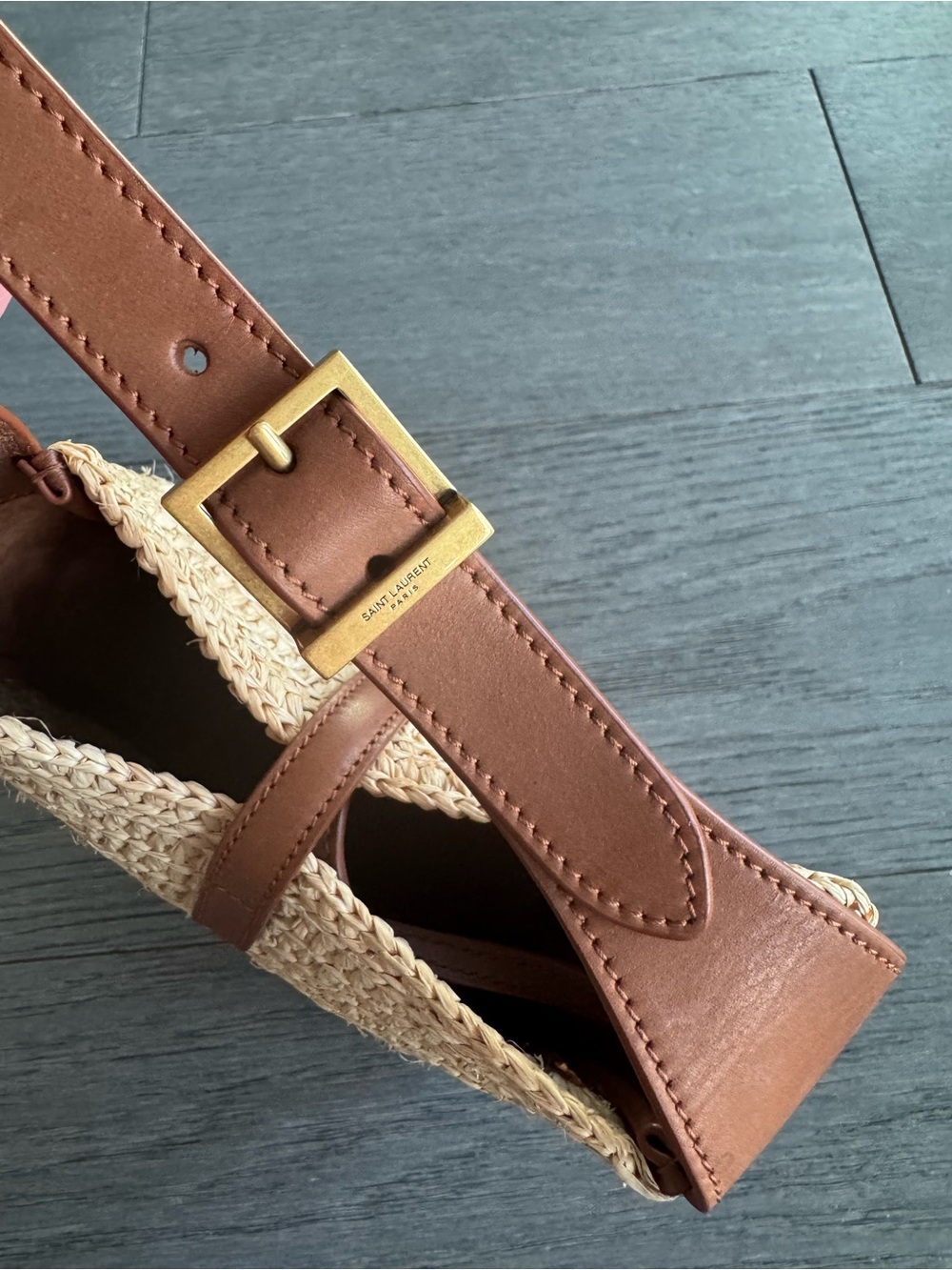 Saint Laurent Baby Le 5 A 7 Shoulder Bag in raffia and leather - Picture 11 of 12